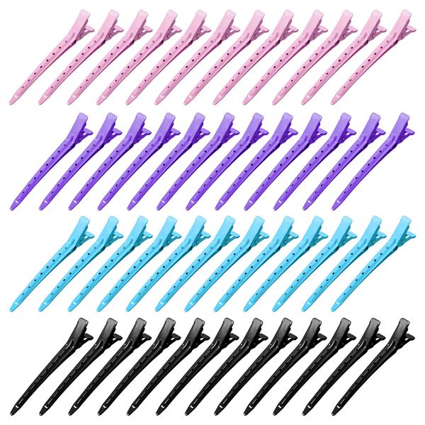 48 Pcs Duck Bill Clips, Bantoye 3.35 Inches Rustproof Metal Alligator Curl Clips with Holes for Hair Styling, Hair Coloring, 4 Colors