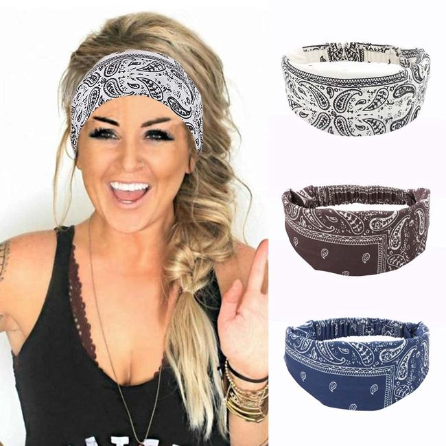 Zoestar Boho-Stirnband, breite Kopfwickel, stilvolle Turban-Stirnbänder, Stretch-Yoga-Haarband für Frauen und Mädchen (3 Stück)