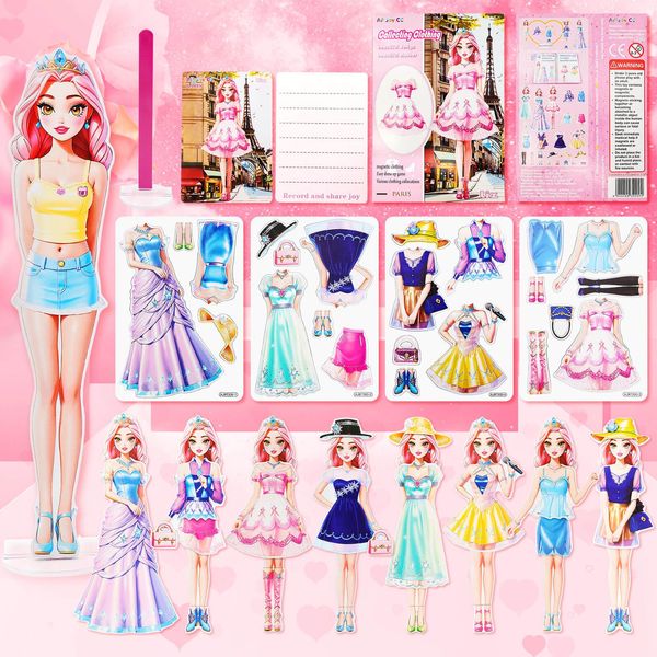 PainZieteg Magnetic Dress Up Dolls, Magnetic Princess Dress Up Paper Dolls, Magnetic Dress Up Dolls for Girls Ages 4-7 Learning Created Imagine Set Birthday Gift (Liz)