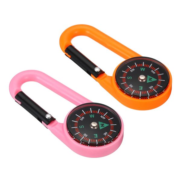 PATIKIL Compass Set of 2 Buckle Compass Key Holder Waterproof Survival Pocket Compass for Hiking Outdoor Camping Orange Pink