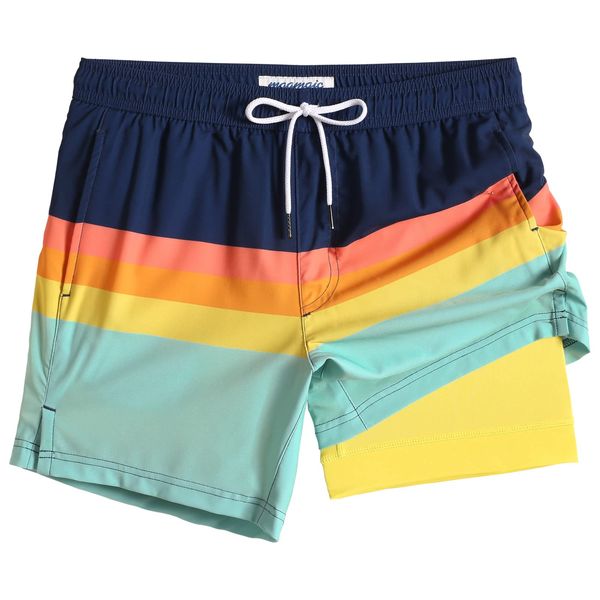 MaaMgic Herren Badehose Badeshorts für Männer 2 in 1 | 4 Way Stretch Schnelltrocknend Boardshorts | Kurze Schwimmhose Strand Beach Shorts | Mit Kompression Futter, Reißverschlusstasche,Mehrfarbig,L