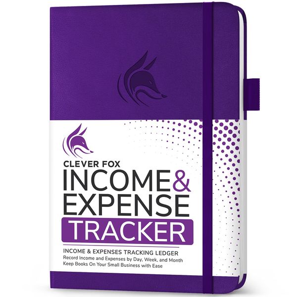 Clever Fox Income & Expense Tracker – Accounting & Bookkeeping Ledger Book for Small Business – 1-Year Record Notebook, A5 (Purple)