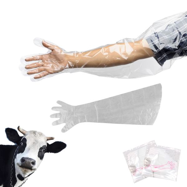 YouU 10 pcs Long Arm Cleaning Gloves Examination Artificial Insemination Glove Disposable Soft Plastic Film Gloves White 34 In