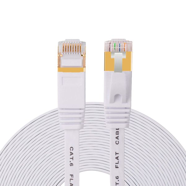 AnKuly LAN Cable, 50m Flat Cable, CAT6 Compliant 1Gbps/250MHz Run Cable, RJ45 Connector, 1.5mm Thick, Soft Ethernet Cable, Server, Enterprise, Commercial Use, Category 6 (50m-White)