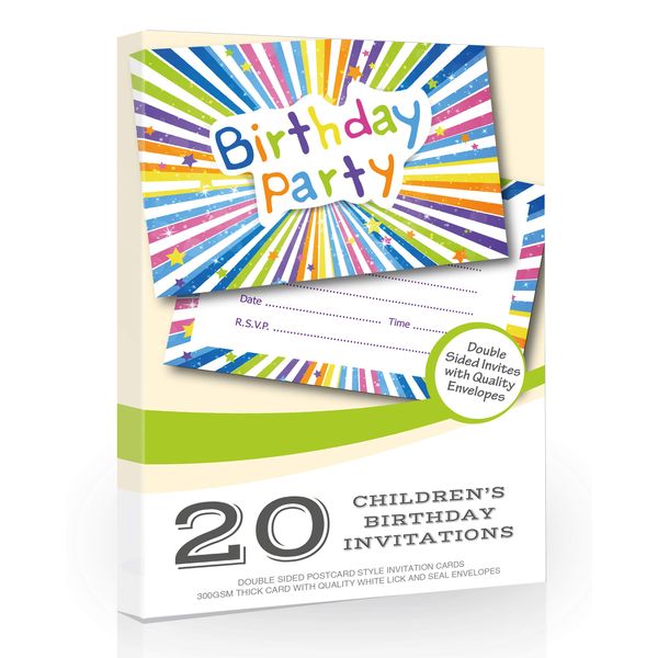 Olivia Samuel 20 x Colourful Childrens Birthday Invitations from A6 Postcard Size with envelopes