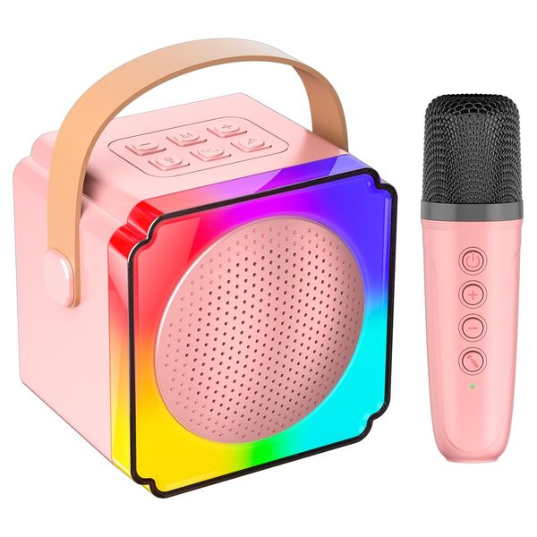 LOTVOSA Karaoke Machine for Kids - Portable Bluetooth Karaoke Machine with Wireless Microphones - Mini Speaker Toys Chritmas Birthday Gifts for Girls 3 4 5 6 7 8 9 10 12+ Year Old