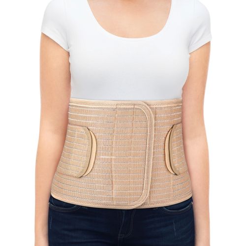 ORTONYX Ergonomic Postpartum Belly Band for After Birth, C-Section - Abdominal Binder Post Surgery Support Belt for Women and Men - Umblical Hernia Support Wrap - L/XL (32"-43") Beige