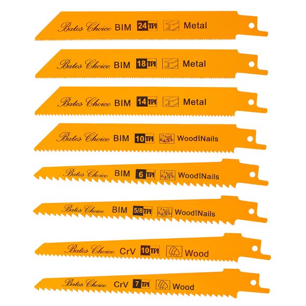 Bates- Reciprocating Saw Blades, 8 Pack, 6 inch, Saw Blade, Reciprocating Saw Blades Wood, Reciprocating Saw Blades Metal, Saw Blades Reciprocating Saw, Metal Cutting Reciprocating Saw Blades