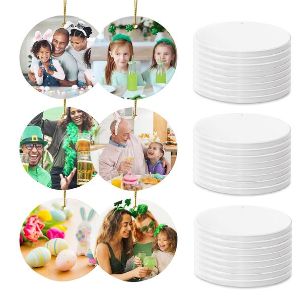 Sublimation Ornament Blanks, 3" White Ceramic Ornaments DIY Easter Decorations Room Decor Craft Supplies as Wedding Gifts (25pcs)