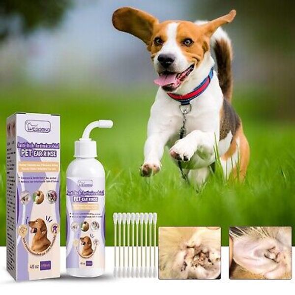 Pet Cat Dog Ear Drops For Infections Control Yeast Itching Wax Ear Mites Cleaner