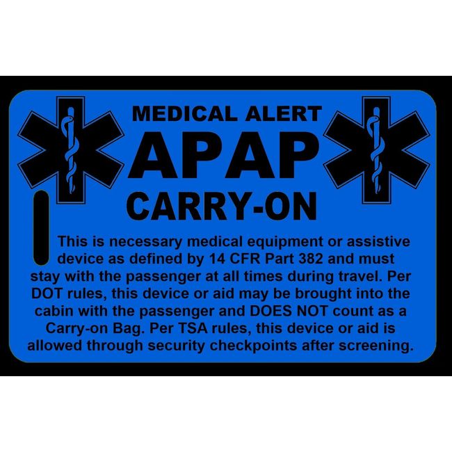 Hi-Viz Blue Carry-On APAP  Bag Tag - TSA - Sleep Apnea