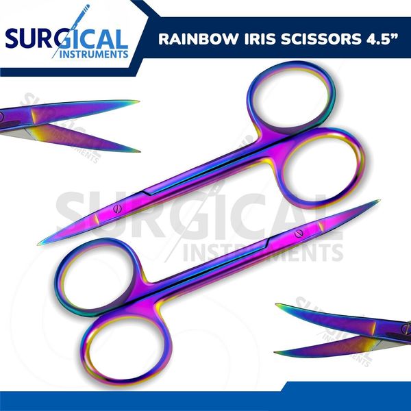 Rainbow Iris Scissors 4.5" Str + Cvd Surgical Dental Instruments German Grade