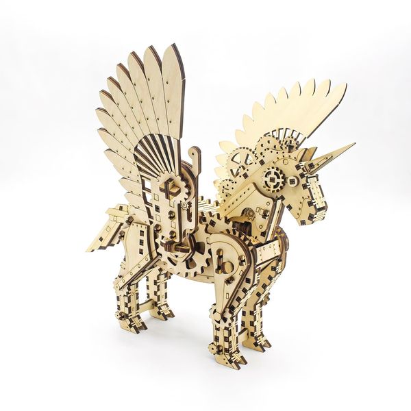 3D Wooden Puzzle Unicorn Mechanical Horse Model Set - Brain Teaser Game - DIY Educational Toy - Eco-Friendly Construction Kit - Perfect Desk Toy and Display Gift for Boys and Girls