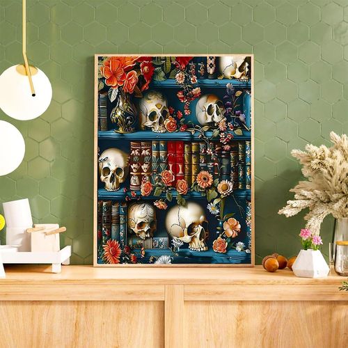 EIBEILI Diamond Art Kits for Adults, Skull 5D Diamond Painting Kits for Beginner DIY Gem Art Full Drill Diamond Dots Crystal Craft Kits for Home Wall Decor Gifts 12x16inch