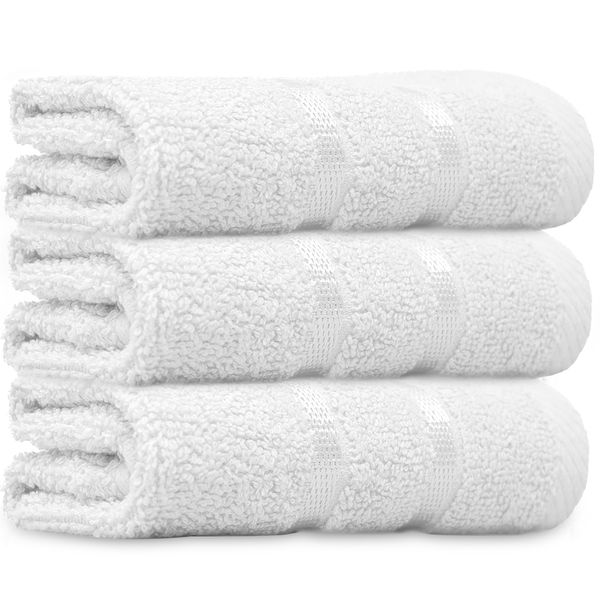 Towelogy® Luxury Egyptian Cotton Face Cloth Flannel Fingertip Towels Set 500 GSM Supersoft and Highly Absorbent Washcloths 30x30 cm (Pack 3, White)