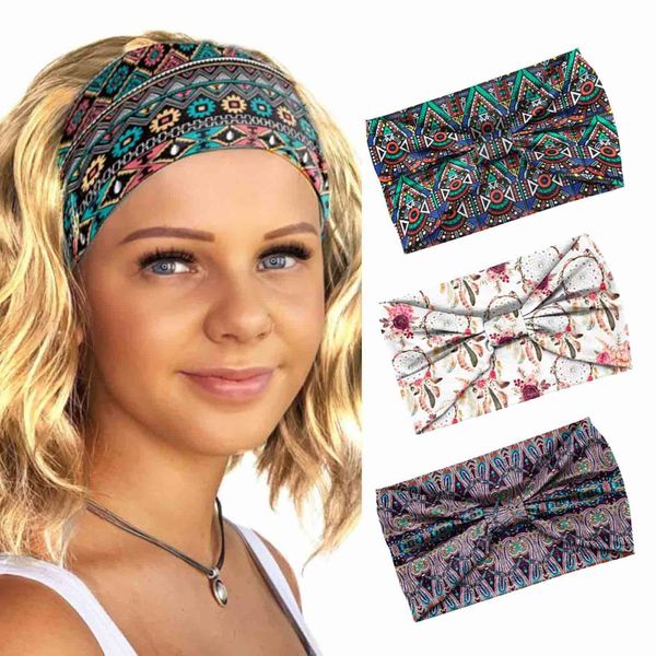 Zoestar Boho breite Stirnbänder Yoga Elastische Turban Haarbänder Blume Gedruckt Headwraps Stilvolle Knoten Kopftücher für Frauen und Mädchen (3 Stück)