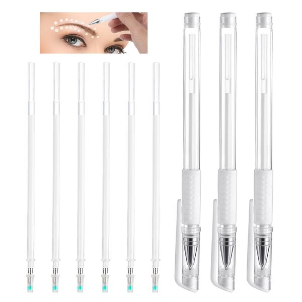 Eyebrow Microblading Marker Pen,3 Pcs Brow Mapping Pens With 6 Replacement Refills Makeup Tattoo Skin Marker Pen Eyebrow Makeup Position Mapping Mark Tools For Eyebrow Lip Artists Marking Pen (White)