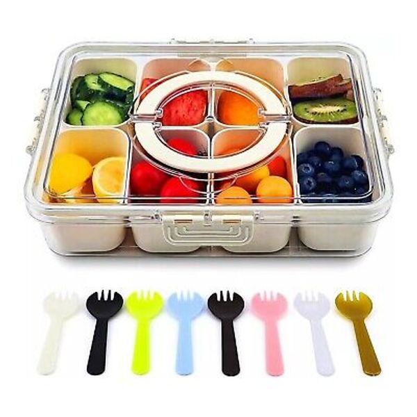 Divided Serving Tray with Lid and Handle Portable Snackle Box Charcuterie