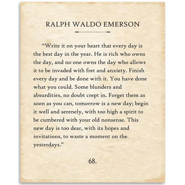 Ralph Waldo Emerson - Write It on Your Heart - Inspirational Quote Book Page Poster for Home and Office Decor, Wall Art for Motivation Inspiration, Book Lovers Gift, 11x14 Unframed Typography Print