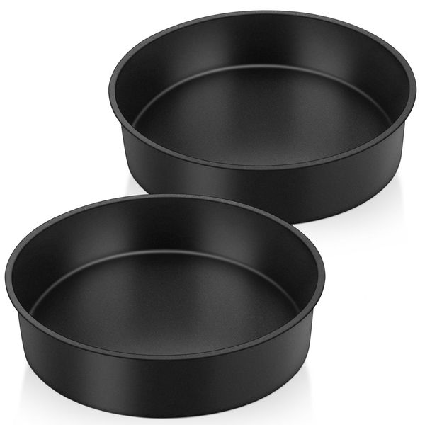 Onader 8 Inch Nonstick Cake Tin Set of 2, Stainless Steel Round Cake Mould Layer Baking Pan, Great for Birthday Wedding Christmas, Healthy & Non-Toxic, Rust Resistant & Easy Cleaning