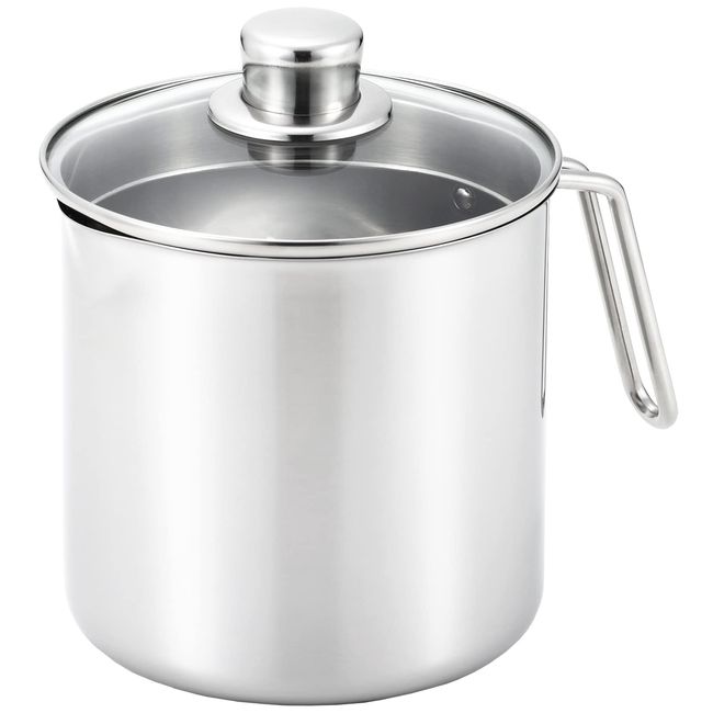 Yoshikawa SJ3355 Single Hand Pot, Deep Type, 6.3 inches (16 cm), Induction Compatible, Glass Lid, Bambino, Silver