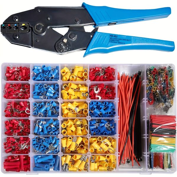Insulated Connectors Set Cable Lugs 1358 pcs + crimping tool