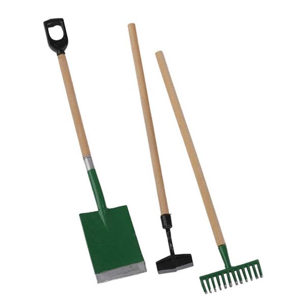 SUPVOX 3PCS Miniature Garden Tools 1:12 Mini Garden Rake Zen Shovel Model Early Educational for Children Kids