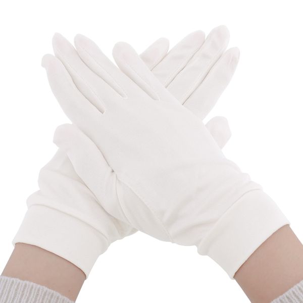 SILKMONDO Women's Silk Gloves, 100% Natural Silk, Fingerless, 7 Variations, One Size Fits All, white/finger