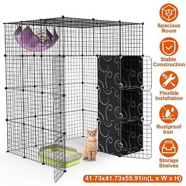 4Tier Cat Playpen Cage Iron Cat Hammock House Pet Play Cage w/ Storage Shelves