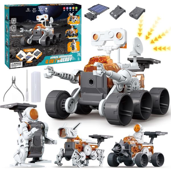 Aucogia 4-in-1 STEM Solar Robot Toys for Boys Ages 8-13, Educational Building Space Experiment Science Kits for Kids Age 8-12, 3 Energy Modes as Birthday Gifts for 8 9 10 11 12 Years Old Teens