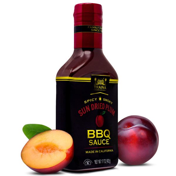 Traina Home Grown California Sun Dried Plum Barbecue Sauce - No Corn Syrup, Spicy, Smoky Flavor, Packed in 17 Ounce Bottle