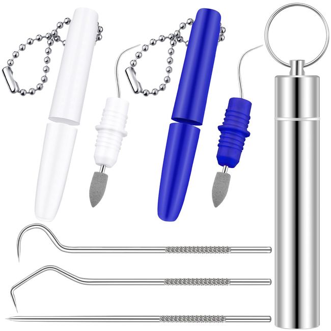 4 Pieces Travel Dental Tooth Picks Mini Metal Toothpick Holder Reusable  Portable