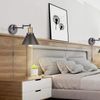 ArcoMead Swing Arm Wall Lamp Plug-in Cord Industrial Wall Sconce, Bronze and Black Finish,with On/Off Switch, E26 Base,1-Light Bedroom Wall Lights Fixtures,Bedside Reading Lamp