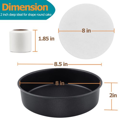 LIANYU 8 x 2 Inch Round Stainless Steel Cake Pan Set of 3, Black, Nonstick, Dishwasher Safe