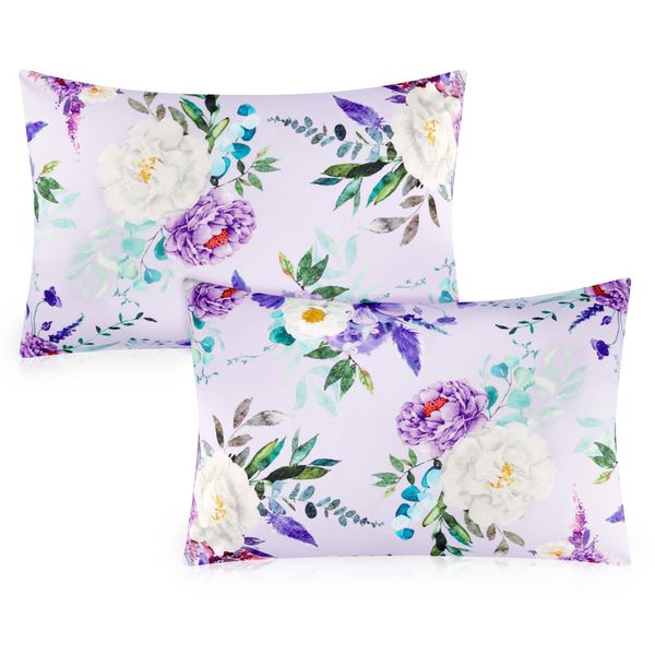 2 Pack Toddler Pillowcase, Jersey Cotton Travel Pillow Case Cover 14x20 Inches, Ultra Soft Baby Kids Pillowcase Fit Pillow 14"x19" or 13"x 18", Small Pillow Cases for Girls Boys, Purple Floral