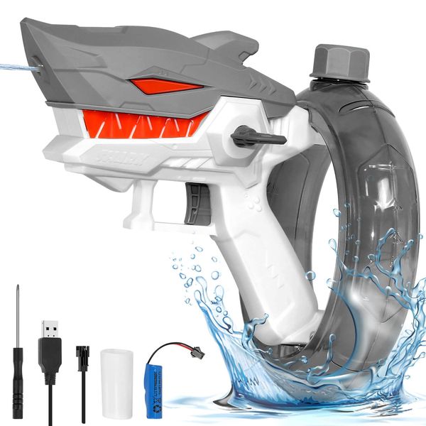 Britik Toys for Kids 3-8 Year Old: Electric Water Gun Toy Automatic Boys Toys Age 3 4 5 6 7 8 9 10 Year Old Birthday Gifts Shark Waterguns Blaster for Kids Adults Long Range Powerful Shot-Grey