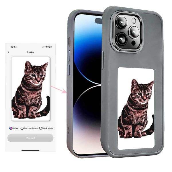 KSOPUERT Smart Phone Case Ink Screen Protection Case for iphone 14 Pro Max(Gray)