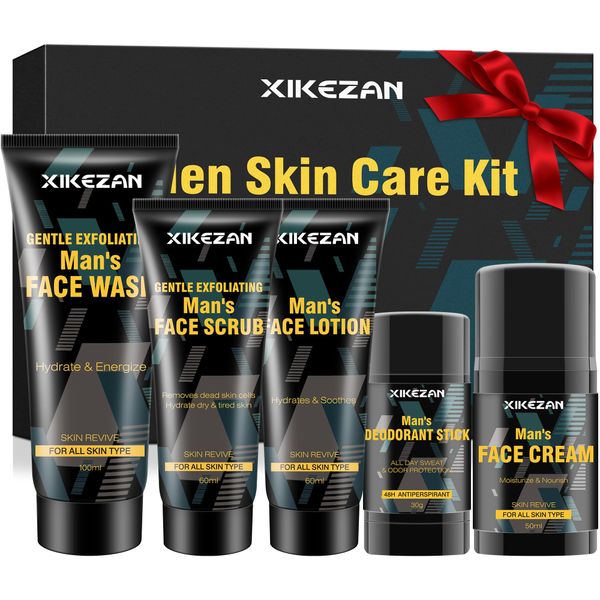 Mens Gifts for Men,Mens Skin Care Kit,Nourishe & Hydrate Skin w/Face Wash,Scrub,Lotion,Cream,Deodorant,Mens Stocking Stuffers for Men,Unique Christmas Gifts for Men Him Dad Husband Boyfriend Teen Boy