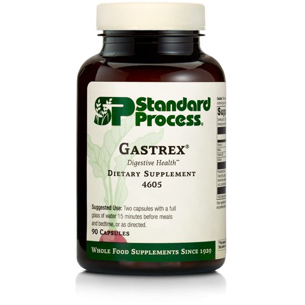 Standard Process Gastrex - Whole Food Digestion and Digestive Health with Oat Straw, Choline Bitartrate, Calcium Lactate, Anise Seeds, Spanish Moss, Ascorbic Acid, Wheat Germ - 90 Capsules