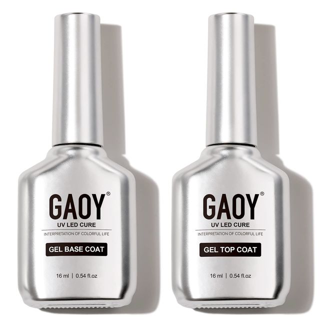 GAOY Gel Top Coat and Base Coat Set, 16ml 2 Pcs Glassy Top Coat and No Wipe Foundation Combination for UV Light Cure Gel Nail Polish