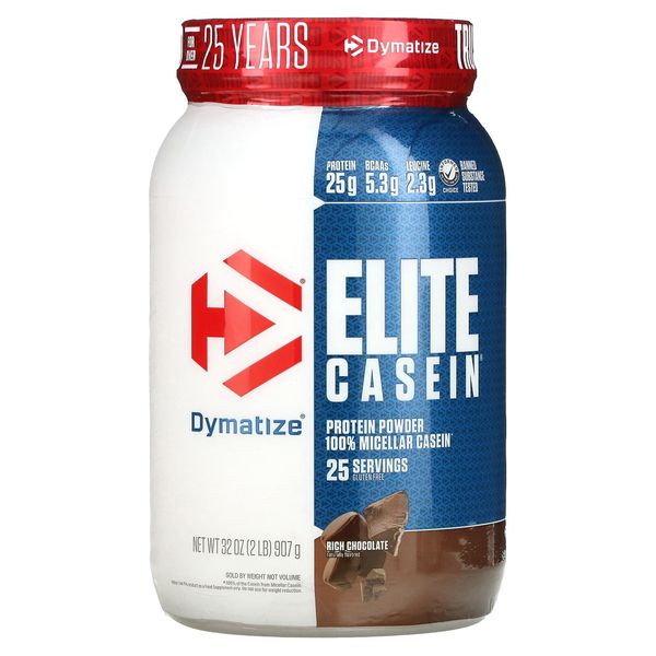 Dymatize Elite Casein Protein Powder 25g BCAA 5.3g Leucine 2.3g Lychee Chocolate 2 lbs, 2 lb