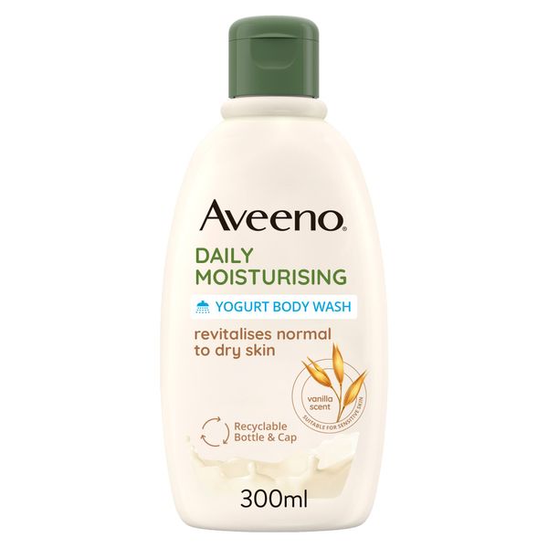 Aveeno Daily Moisturising Yogurt Body Wash, Vanilla & Oat Scent, With Prebiotic Oat and Probiotic Greek Yogurt, Suitable For Sensitive Skin, Gently Cleanses and Moisturises, 300ml