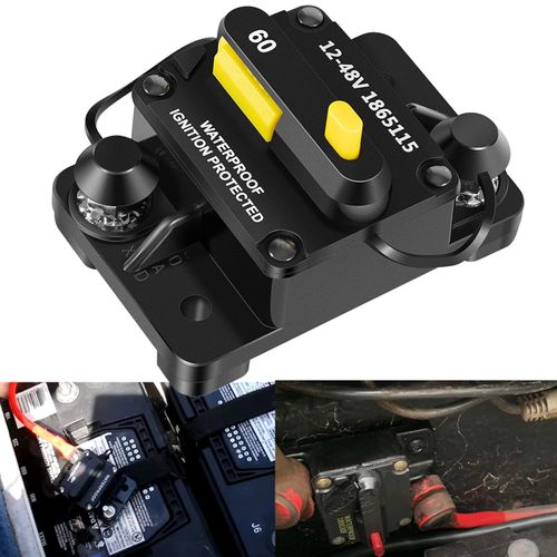 MKR-27 1865115 Circuit Breaker 60 Amp,Manual Reset,Stainless Steel 1/4" Studs,Protective Insulator and Waterproof for Minn Kota Trolling Motors 12V/24V/36V/48V