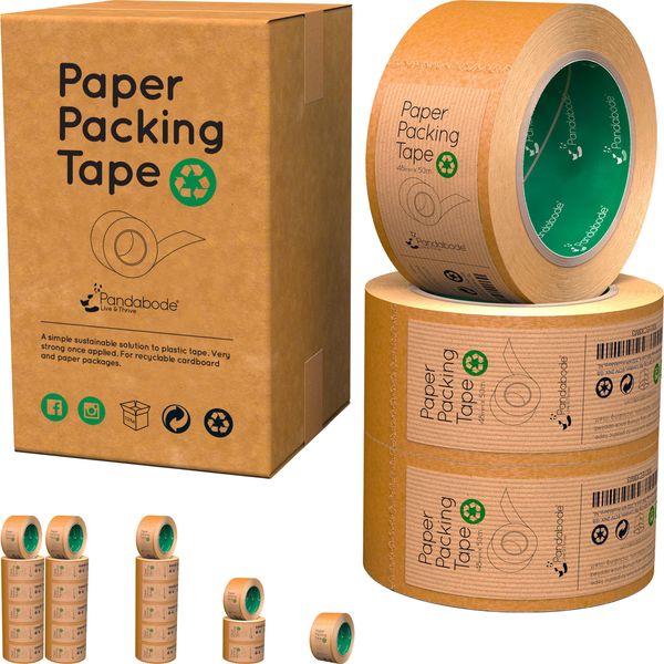 Pandabode Kraft Paper Packing Tape 48mm x 50m | Brown Paper Tape for Strong Parcel Packaging | 1/3/6/12 Pack | Recyclable & Eco Friendly (3)