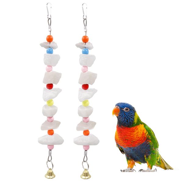 2 Pack Bird Chewing Toy, Parrot Beak Grinding Salt Block with Bells, Bird Cage Accessories, Cage Toys for Cockatiels Parakeets Parrot Budgies Rat Hamster Chinchilla Rabbit Bunny African Grey