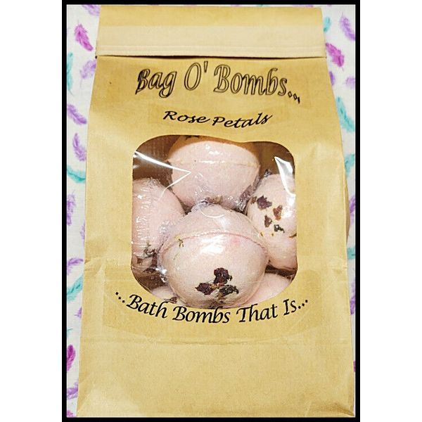 *NEW* Handmade 'Rose Petals w/Petals' Relaxing Bathbombs(6)! Bag O' Bombs! 15 oz