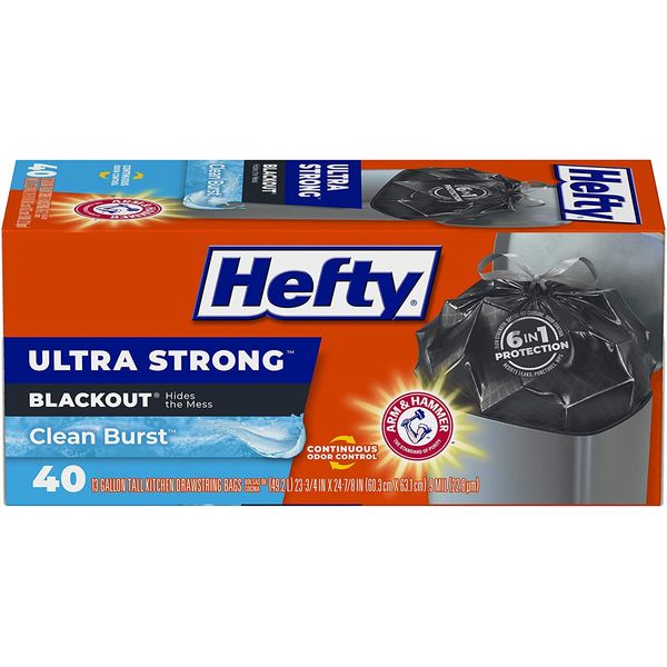 Hefty Ultra Strong Tall Kitchen Trash Bags, Clean Burst, 13 Gallon, 40 Count