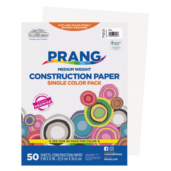 Prang (Formerly SunWorks) Construction Paper, White, 9" x 12", 50 Sheets