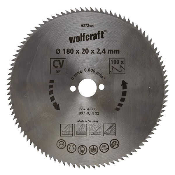 Wolfcraft CV Circular Hand Saw Blade, Blue Series 6272000, Fine Cuts for Wood, Plywood, Profiled Boards and Panels