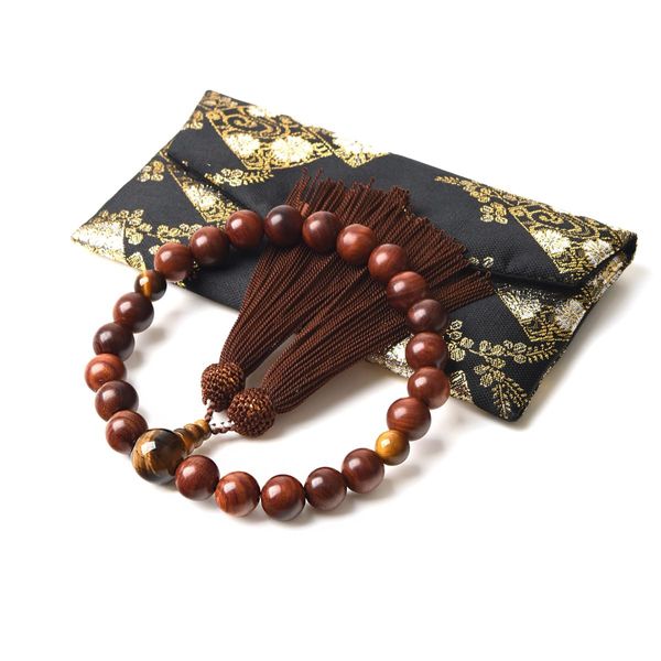 [EsuonHappiness] Mala Beads for Men, 0.5 inches (13 mm), 0.6 inches (16 mm), with a Bag of Beads Nishijin Woven Brocade, Natural Wood, Simple Mala Beads, Prayer Beads, Ebony, Vermilion, Honmulberry,